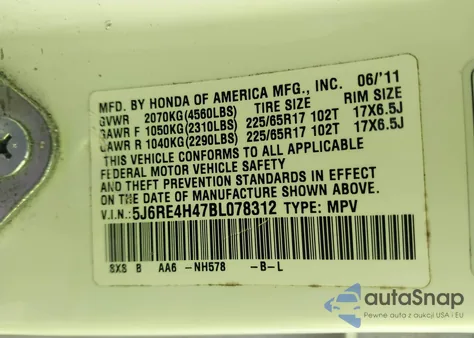 2011 Honda Cr-V Se z USA, uszkodzony, nr VIN 5J6RE4H47BL078312